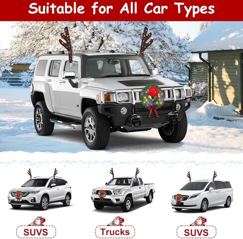 إكليل عيد الميلاد ومجموعة سيارات الرنة - إضاءة إكليل 12 فولت لتزيين السيارة، رودولف الرنة القوي مع مصابيح LED، أجراس جلجل، مجموعات سيارات الرنة لأي ديكورات مركبة in Kuwait