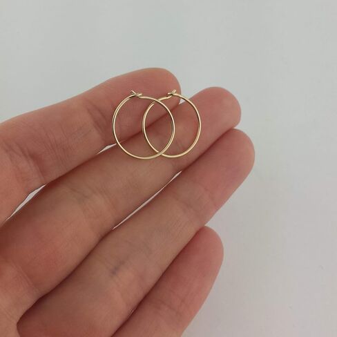 5/8 بوصة رقيقة صغيرة صلبة 14k الذهب الأصفر النائم هوب أقراط in Saudi Arabia