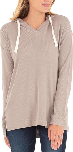 سترة بغطاء للرأس للنساء من Free Fly - نسيج حراري فائق النعومة من الخيزران الفسكوزي، قميص بغطاء للرأس وأكتاف منسدلة وأكمام طويلة للنساء in Kuwait