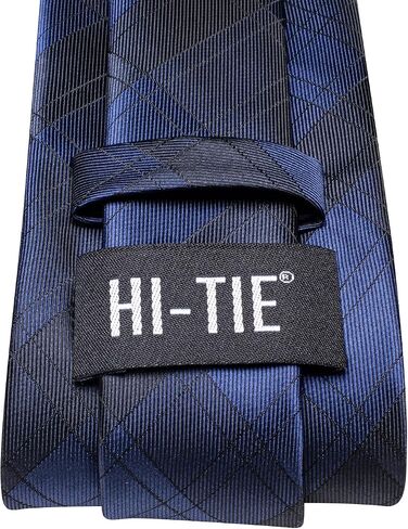 Hi-Tie Navy Mens Ties Plaid Necktie Pocket Square Cufflinks Set Formal Checkered Silk Woven Ties for Wedding Business Prom in Saudi Arabia