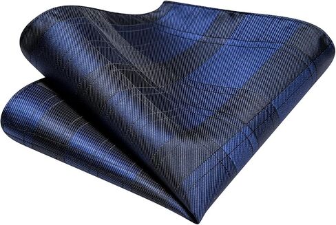 Hi-Tie Navy Mens Ties Plaid Necktie Pocket Square Cufflinks Set Formal Checkered Silk Woven Ties for Wedding Business Prom in Saudi Arabia