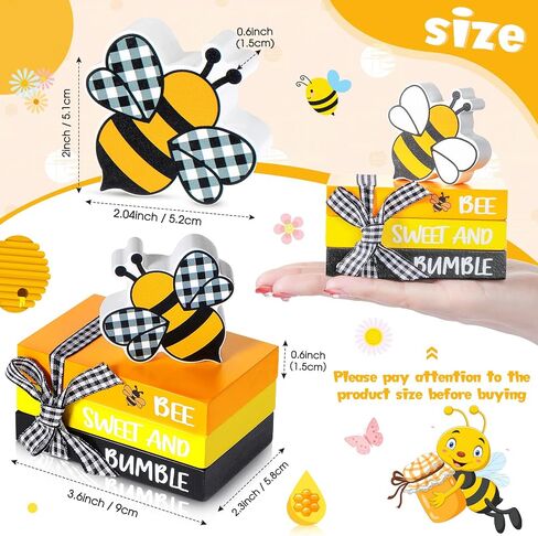 4 Pcs Wood Decorative Book Stack Mini Faux Tiered Tray Wooden Books Reversible Rustic Bookshelf Decor for Summer Party(Bee Style) in Saudi Arabia