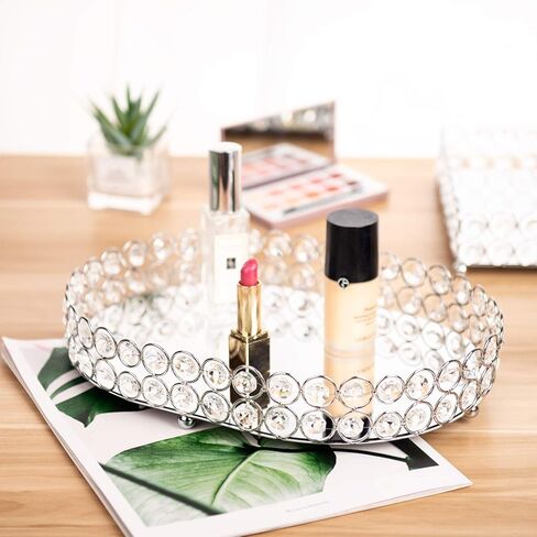 صينية مكياج Feyarl Crystal Vanity علبة مجوهرات مزخرفة ومنظم لزجاجة عطر مستحضرات التجميل صينية تزيين منزلية لخزانة الملابس والعناية بالبشرة (بيضاوية 12 بوصة × 9 بوصة) (ذهبي) in Kuwait