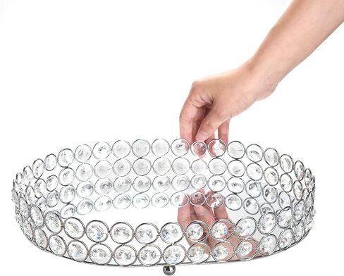 صينية مكياج Feyarl Crystal Vanity علبة مجوهرات مزخرفة ومنظم لزجاجة عطر مستحضرات التجميل صينية تزيين منزلية لخزانة الملابس والعناية بالبشرة (بيضاوية 12 بوصة × 9 بوصة) (ذهبي) in Kuwait