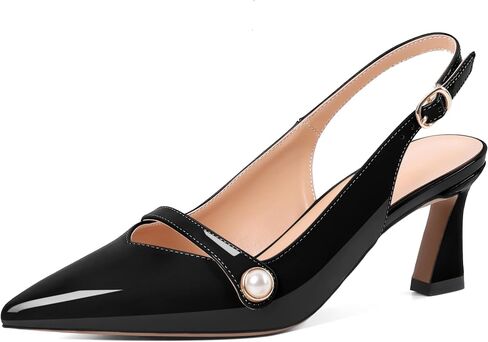 YODEKS Slingback Kitten Heels نسائي بمقدمة مدببة وكعب منخفض 2.5 بوصة حذاء لؤلؤي مقاس أمريكي 5-13 in Saudi Arabia