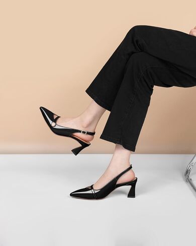 YODEKS Slingback Kitten Heels نسائي بمقدمة مدببة وكعب منخفض 2.5 بوصة حذاء لؤلؤي مقاس أمريكي 5-13 in Saudi Arabia