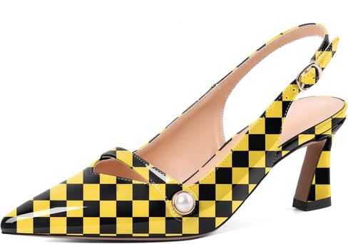 YODEKS Slingback Kitten Heels نسائي بمقدمة مدببة وكعب منخفض 2.5 بوصة حذاء لؤلؤي مقاس أمريكي 5-13 in Saudi Arabia