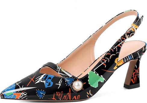 YODEKS Slingback Kitten Heels نسائي بمقدمة مدببة وكعب منخفض 2.5 بوصة حذاء لؤلؤي مقاس أمريكي 5-13 in Saudi Arabia