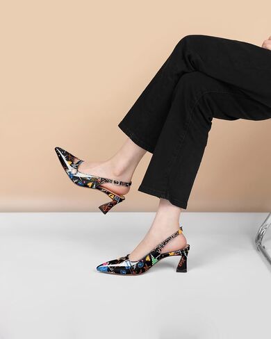 YODEKS Slingback Kitten Heels نسائي بمقدمة مدببة وكعب منخفض 2.5 بوصة حذاء لؤلؤي مقاس أمريكي 5-13 in Saudi Arabia