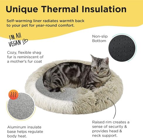 وسادة سرير للقطط بيضاوية مهدئة من شيري بيست فريندز، رمادي داكن، 53.34 سم × 48.26 سم in Kuwait