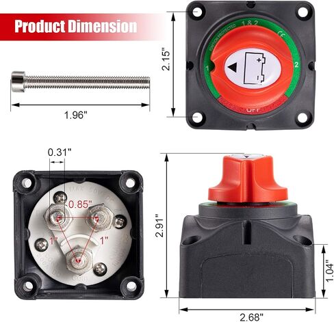 CZC AUTO 1-2-Both-Off Battery Disconnect Switch 12V 24V 48V Master Isolator Cut Off Switch Battery Selector Switch for Marine Boat Car Truck Camper Trailer RV Vehicles, 2 Pack in Saudi Arabia