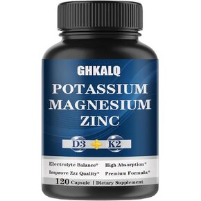 Potassium Magnesium Supplement,Potassium Citrate,Magnesium Glycinate,Zinc,Vitamin D3 &K2,High Absorption, Support Immune & Energy for Women & Men,Non-GMO,120 Count(Pack of 1) in Saudi Arabia