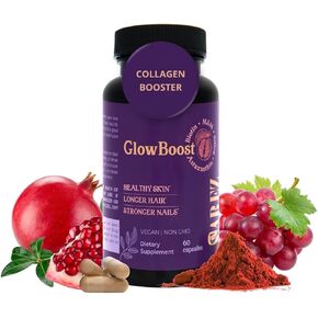 معزز الكولاجين ساريز جلو بوست - MSM، سيليكا الخيزران، أستازانتين، الرمان، البيوتين وبذور العنب - يدعم إنتاج الكولاجين وحمايته، تجديد البشرة، قوة الشعر والأظافر - كمية تكفي 30 يومًا in Kuwait