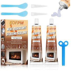 High Heat Silicone Sealant Set, 100ml Clear Heat Resistant Glue, High Temp Silicone Sealant,Strong Sealing Adhesive Waterproof for Fireplace, Oven, Microwave, Stove, Cooktop, Grill(1.69floz*2) in Kuwait