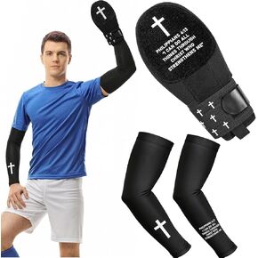 مجموعة قفاز كريستيان منزلق وأكمام للذراع للمراهقين بعمر 13+، قفاز منزلق للبيسبول الديني يمكن استخدامه بكلتا اليدين مع معدات حماية لليد والذراع in Kuwait