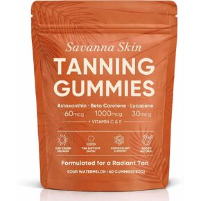 علكة السافانا لتسمير البشرة، مع أستازانتين وبيتا كاروتين والليكوبين والفيتامينات، بشرة صحية مشعة، دعم الحيوية والترطيب، نباتي، خالي من السكر، نكهة البطيخ الحامض، 60 قطعة (1) in Kuwait