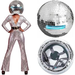 Sabary 11.81 Inch Disco Ball Helmet Adult Gold Glitter Glass Hat Novelty Punk Disco Ball Costume Cosplay for Nightclubs Parties Bar Djs Stage in Kuwait