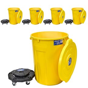 Magnum Yellow 44 Gallon Trash Can Set (Trash Can, Quiet Dolly, and Reinforced Lid), Construction Grade, Jobsite Ready for Handling and Rolling Garbage CMTC-CLD0-44Y05 (5 Set) in Kuwait