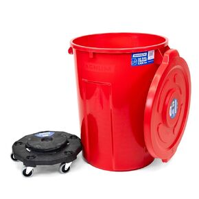Magnum Red 44 Gallon Trash Can Set (Trash Can, Quiet Dolly, and Reinforced Lid), Construction Grade, Jobsite Ready for Handling and Rolling Garbage CMTC-CLD0-44R01 (1 Set) in Kuwait