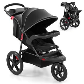 INFANS Jogging Stroller, Foldable Jogger with Air-Filled Tires Shock Absorbing Suspension Adjustable Backrest, Baby Running Strollers in Kuwait