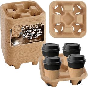 4 حاملات أكواب للمشروبات 8-32 أونصة | صينية حاملة للمشروبات مكونة من 25 كوبًا لتوصيل المشروبات الساخنة والباردة - للذهاب إلى لوازم المطاعم المصنوعة من ألياف اللب القابلة للتحلل والتي تستخدم لمرة واحدة، والمقاهي، ووجبات أوبر in Kuwait