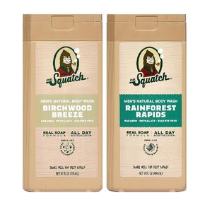 Dr. Squatch NEW Natural Body Wash for Men - Exfoliating and Non-Exfoliating - Pine Tar + Coconut Castaway (14 oz, 2 Pack) in Kuwait