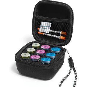 حافظة الببتيد ذات 9 فتحات، حافظة تخزين واقية لقارورة الأنسولين لمرضى السكر، قارورة U-100 القياسية بحجم 10 مل، حقيبة تنظيم قارورة الأنسولين، حقيبة حمل الأنسولين مع حزام المعصم (أسود) in Kuwait