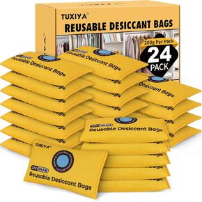 24Pack(200g Each) Rechargeable Silica Gel Desiccant Packets,Color Indicating Desiccant Packs for Storage,Moisture Absorbers for Storage Bins,Suitcase,Safes,3D Filaments,Wet Zones and Cars in Kuwait