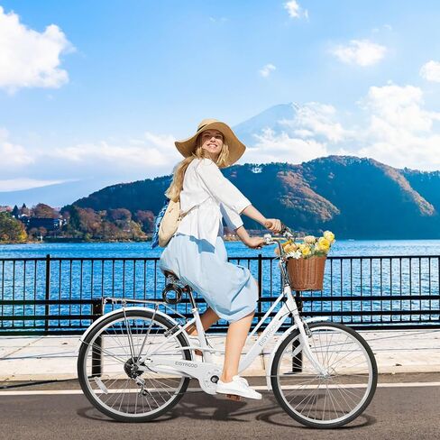 دراجة كروزر للشاطئ مقاس 26 بوصة للنساء، دراجات بـ 7 سرعات عبر المدينة للبالغين مع سلة ورف، دراجة المدينة للتنقل، دراجة للسيدات للسيدات البالغات (أبيض) in Kuwait