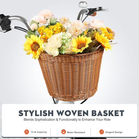 دراجة كروزر للشاطئ مقاس 26 بوصة للنساء، دراجات بـ 7 سرعات عبر المدينة للبالغين مع سلة ورف، دراجة المدينة للتنقل، دراجة للسيدات للسيدات البالغات (أبيض) in Kuwait