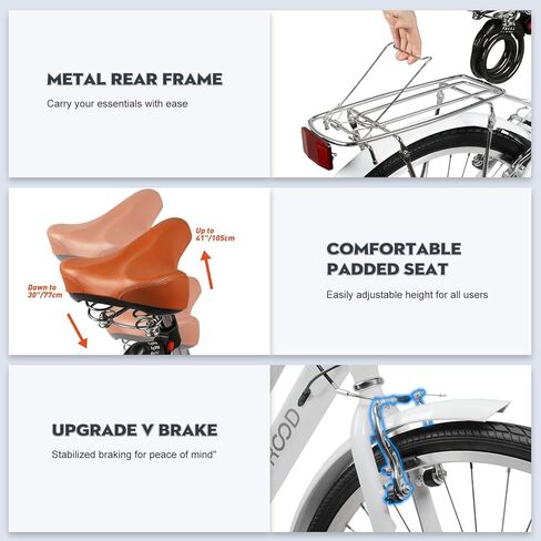 دراجة كروزر للشاطئ مقاس 26 بوصة للنساء، دراجات بـ 7 سرعات عبر المدينة للبالغين مع سلة ورف، دراجة المدينة للتنقل، دراجة للسيدات للسيدات البالغات (أبيض) in Kuwait