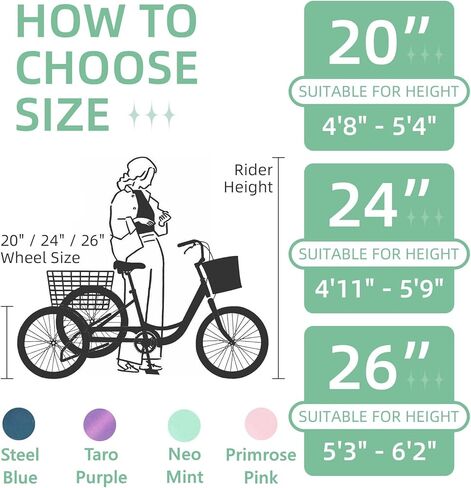 Adult Tricycles 7 Speed Trikes for Adults, 20/24/26 inch 3 Wheel Bikes with Front & Rear Basket, Tricycle for Seniors, Women, Men, Without Mudguard in Kuwait