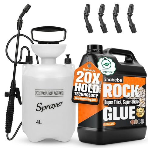 صمغ الصخور، 1 جالون من غراء المهاد للمناظر الطبيعية مع البخاخ، مادة لاصقة للغاية وموثق الحصى، مثبت حصى البازلاء غير السام، لاصق للمناظر الطبيعية للمسارات والباحات والحدود in Kuwait