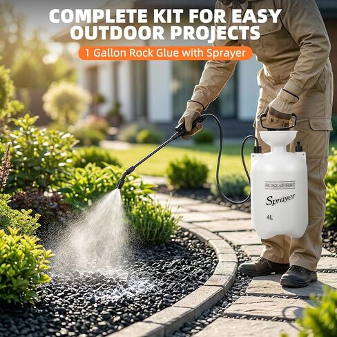 صمغ الصخور، 1 جالون من غراء المهاد للمناظر الطبيعية مع البخاخ، مادة لاصقة للغاية وموثق الحصى، مثبت حصى البازلاء غير السام، لاصق للمناظر الطبيعية للمسارات والباحات والحدود in Kuwait