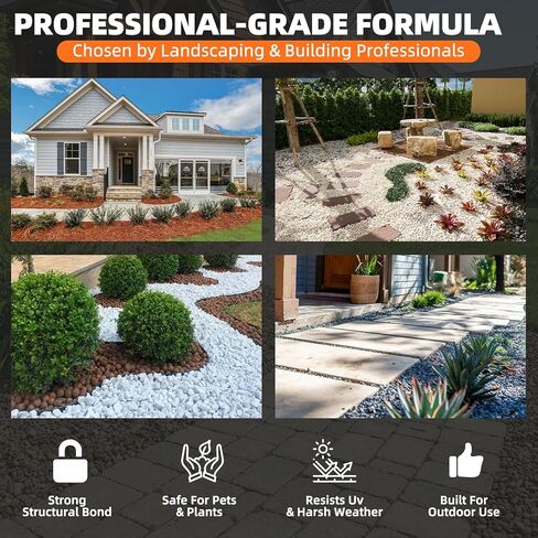 صمغ الصخور، 1 جالون من غراء المهاد للمناظر الطبيعية مع البخاخ، مادة لاصقة للغاية وموثق الحصى، مثبت حصى البازلاء غير السام، لاصق للمناظر الطبيعية للمسارات والباحات والحدود in Kuwait