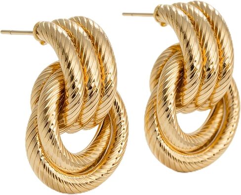 LKingel الذهب مكتنزة هندسية بيان أقراط للنساء الذهب الجوف أنبوب أقراط طويلة ربط استرخى أقراط مجوهرات هدايا للنساء in Kuwait