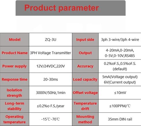 ZQ-3UTثلاثة المرحلة AC الجهد الارسال AC0-5V-600V كشف الجهد 4-20mA 0-5V 10V RS485 الناتج 3PH محول استشعار الجهد (3 المرحلة 4 سلك، 3PH AC0-400V_DC0-10V Out_DC24V) in Kuwait