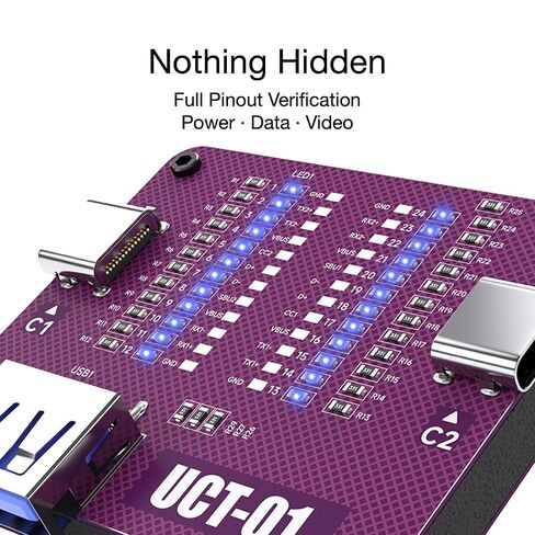 جهاز اختبار كابل USB، جهاز اختبار ومحلل كابل USB C، لوحة فحص سلك البيانات من النوع C وUSB-A، أداة تشخيص استمرارية LED لدبابيس شحن سلك الطاقة، مجموعة أرجوانية مع 3 بطاريات in Kuwait