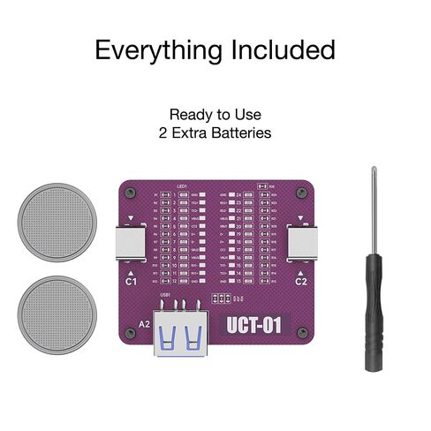 جهاز اختبار كابل USB، جهاز اختبار ومحلل كابل USB C، لوحة فحص سلك البيانات من النوع C وUSB-A، أداة تشخيص استمرارية LED لدبابيس شحن سلك الطاقة، مجموعة أرجوانية مع 3 بطاريات in Kuwait