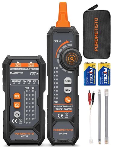 جهاز اختبار كابل الشبكة 4 في 1 MCT01 - جهاز اختبار إيثرنت POROMETISTO مع PoE وNCV وتتبع النغمات ومصباح يدوي، جهاز تتبع الأسلاك RJ11 RJ45 لاستمرارية Cat5/Cat6، قطبية خط الهاتف، مجموعة أدوات كهربائي in Kuwait