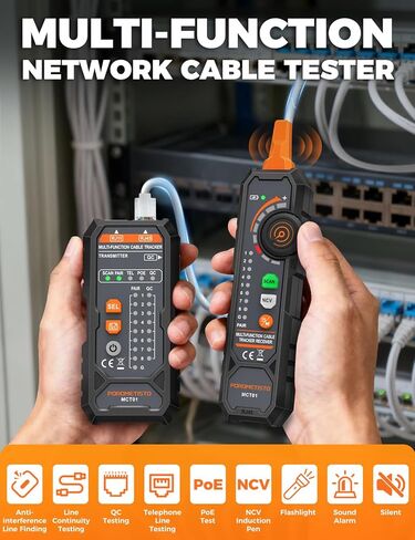 جهاز اختبار كابل الشبكة 4 في 1 MCT01 - جهاز اختبار إيثرنت POROMETISTO مع PoE وNCV وتتبع النغمات ومصباح يدوي، جهاز تتبع الأسلاك RJ11 RJ45 لاستمرارية Cat5/Cat6، قطبية خط الهاتف، مجموعة أدوات كهربائي in Kuwait