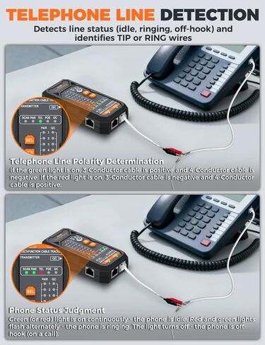 جهاز اختبار كابل الشبكة 4 في 1 MCT01 - جهاز اختبار إيثرنت POROMETISTO مع PoE وNCV وتتبع النغمات ومصباح يدوي، جهاز تتبع الأسلاك RJ11 RJ45 لاستمرارية Cat5/Cat6، قطبية خط الهاتف، مجموعة أدوات كهربائي in Kuwait