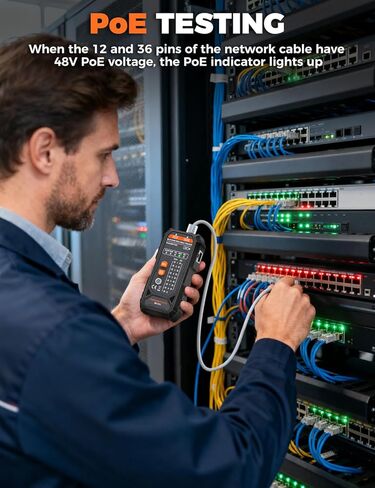 جهاز اختبار كابل الشبكة 4 في 1 MCT01 - جهاز اختبار إيثرنت POROMETISTO مع PoE وNCV وتتبع النغمات ومصباح يدوي، جهاز تتبع الأسلاك RJ11 RJ45 لاستمرارية Cat5/Cat6، قطبية خط الهاتف، مجموعة أدوات كهربائي in Kuwait