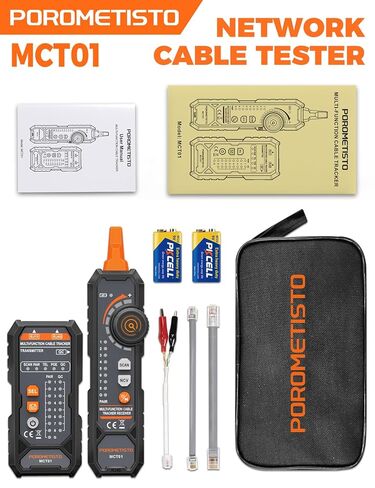 جهاز اختبار كابل الشبكة 4 في 1 MCT01 - جهاز اختبار إيثرنت POROMETISTO مع PoE وNCV وتتبع النغمات ومصباح يدوي، جهاز تتبع الأسلاك RJ11 RJ45 لاستمرارية Cat5/Cat6، قطبية خط الهاتف، مجموعة أدوات كهربائي in Kuwait