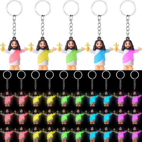 50 PCS يسوع مفاتيح سلاسل ، توهج في الخاتم الرئيسي لتسوس يسوع الداكن ، الهدايا المسيحية للكنيسة ، عيد الميلاد في يوليو ، VBS ، مدرسة الأحد ، First Communion (عناق) in Saudi Arabia