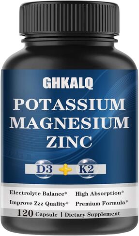 Potassium Magnesium Supplement,Potassium Citrate,Magnesium Glycinate,Zinc,Vitamin D3 &K2,High Absorption, Support Immune & Energy for Women & Men,Non-GMO,120 Count(Pack of 1) in Saudi Arabia