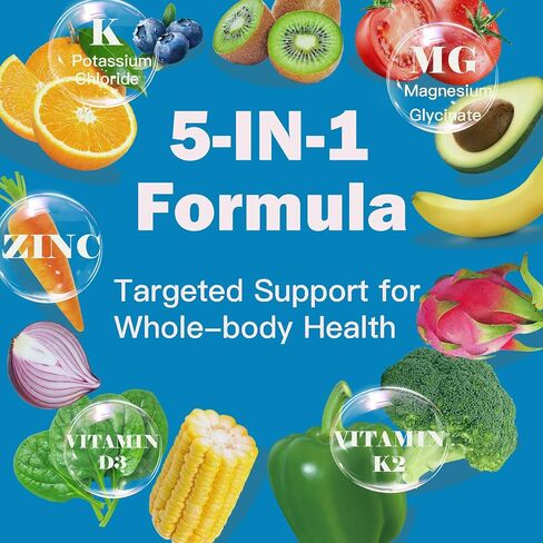 Potassium Magnesium Supplement,Potassium Citrate,Magnesium Glycinate,Zinc,Vitamin D3 &K2,High Absorption, Support Immune & Energy for Women & Men,Non-GMO,120 Count(Pack of 1) in Saudi Arabia