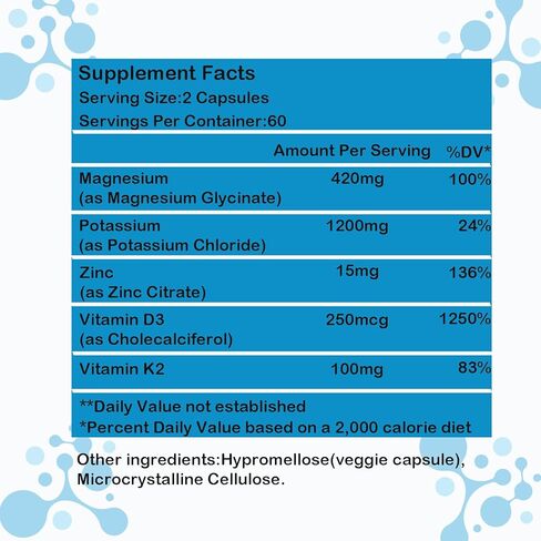 Potassium Magnesium Supplement,Potassium Citrate,Magnesium Glycinate,Zinc,Vitamin D3 &K2,High Absorption, Support Immune & Energy for Women & Men,Non-GMO,120 Count(Pack of 1) in Saudi Arabia