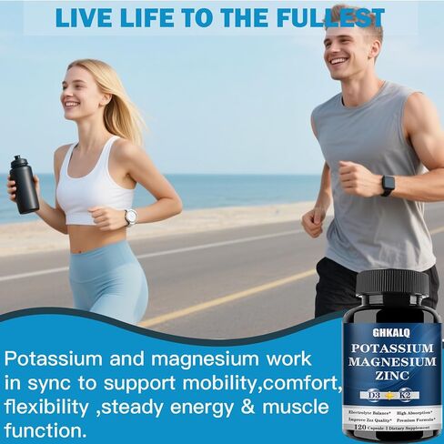 Potassium Magnesium Supplement,Potassium Citrate,Magnesium Glycinate,Zinc,Vitamin D3 &K2,High Absorption, Support Immune & Energy for Women & Men,Non-GMO,120 Count(Pack of 1) in Saudi Arabia