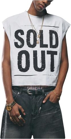 Gorglitter Men's Dolman Sleeve Crop Vest Top Crewneck Loose Pullover Tank Tops Black X-Large in Kuwait